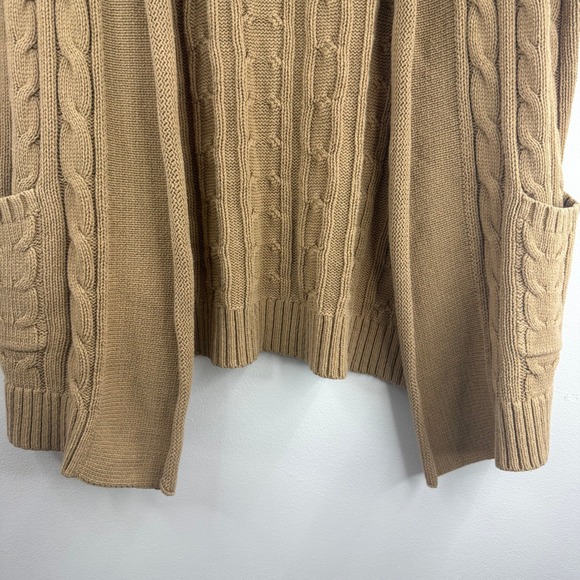 Sleeveless Cable Knit Cardigan Vest Shawl Collar Pockets Beige Sweater‎ - Picture 4 of 7